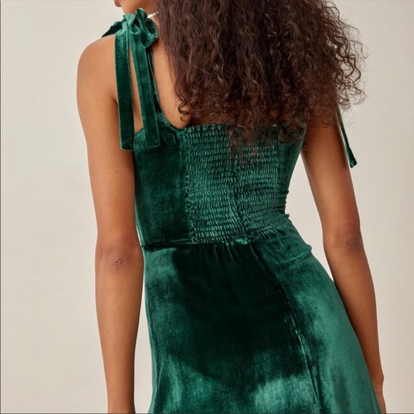 NWT Reformation Minna Velvet Mini Dress in Emerald Size 4 - Picture 3 of 5